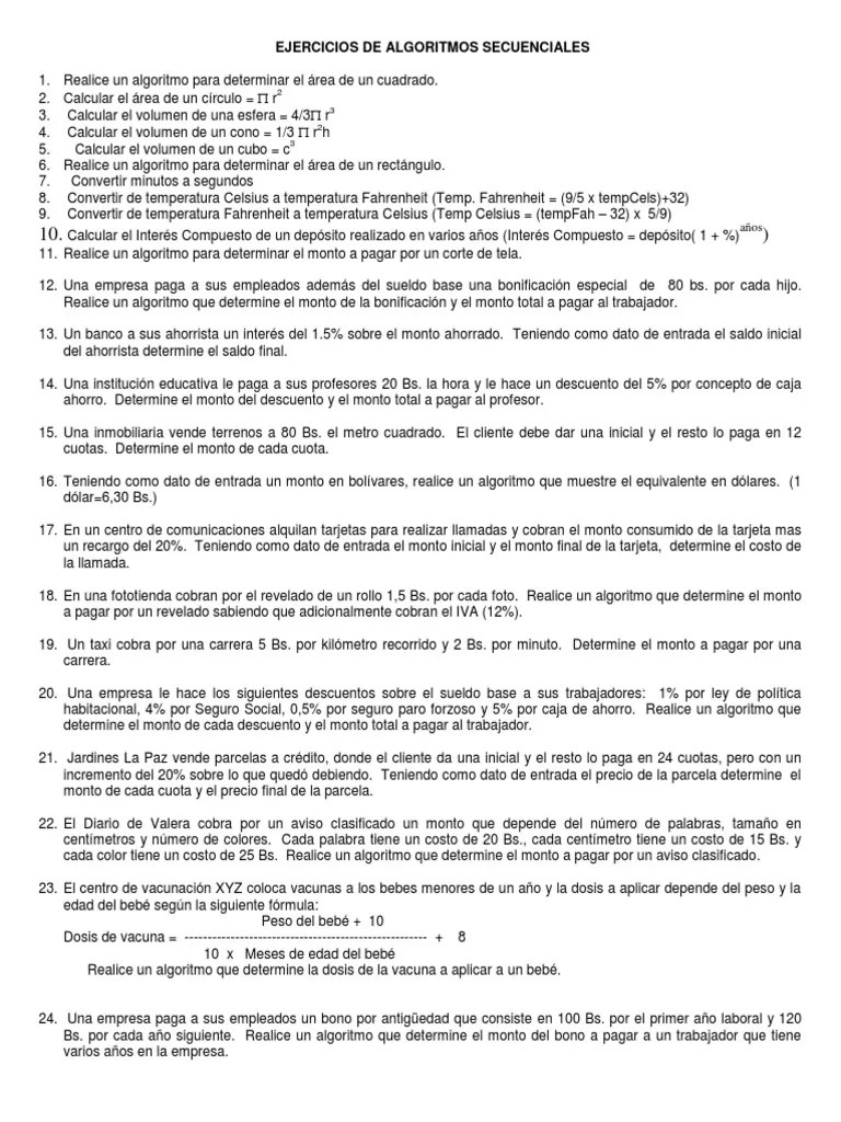 Ejercicios De Algoritmos Secuenciales | PDF