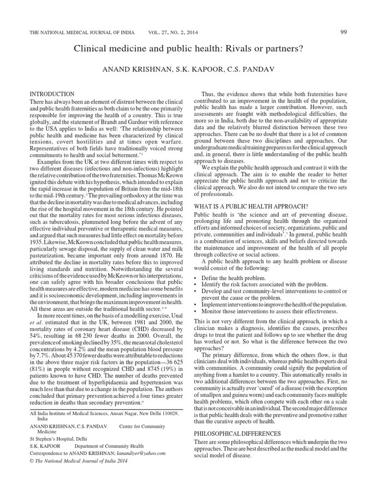 2014 - Public Health And Clinical Health Differences | PDF | Public Health | Preventive Healthcare