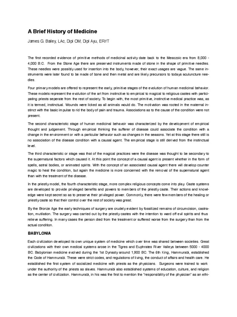 A Comprehensive Overview Of The Evolution Of Early Medical Practices And Civilizations From ...