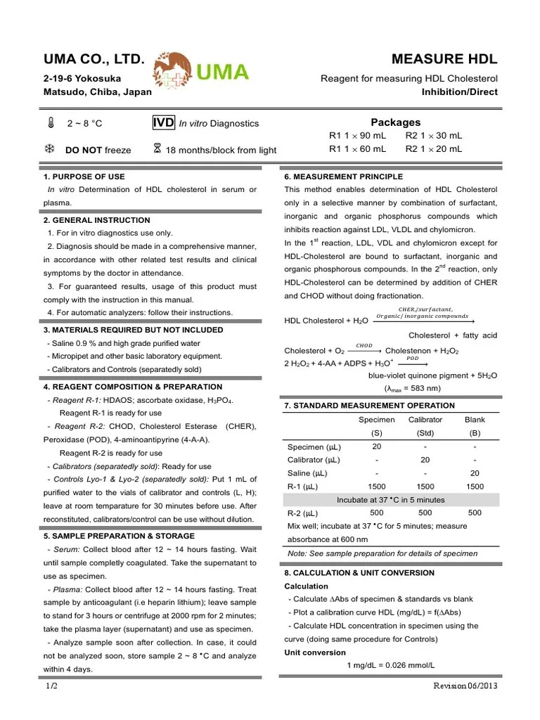 Measure HDL | PDF | High Density Lipoprotein | Cholesterol