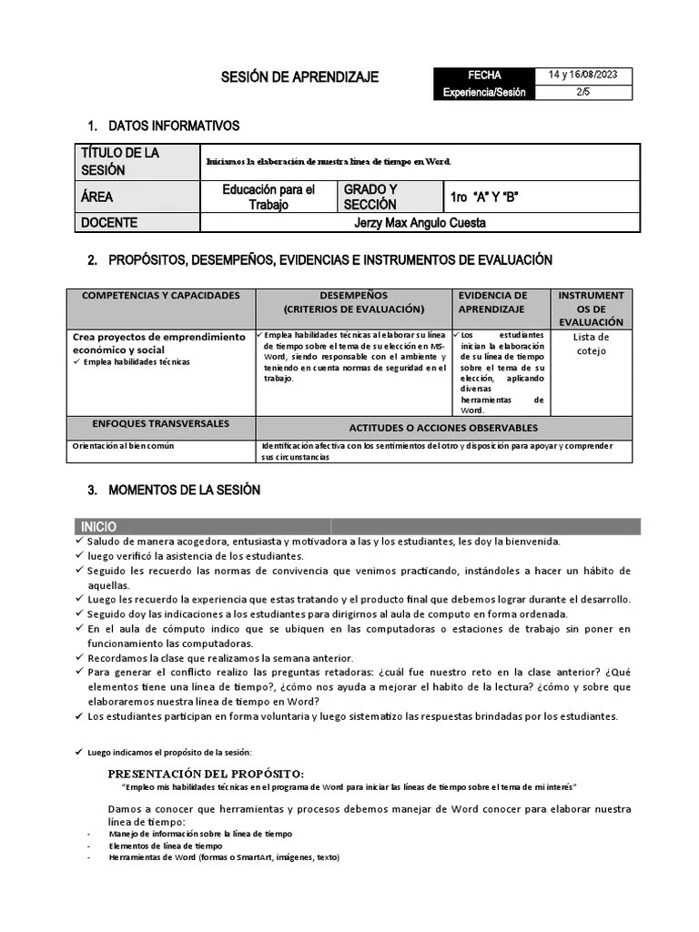 Sesion 1 De 5 Primero | PDF | Evaluación | Aprendizaje