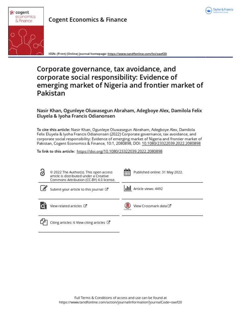 Corporate Governance Tax Avoidance And Corporate Social Responsibility Evidence Of Emerging ...