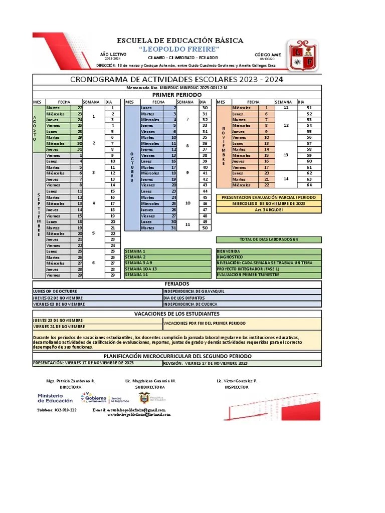 Cronograma De Actividades 2023-2024 | PDF