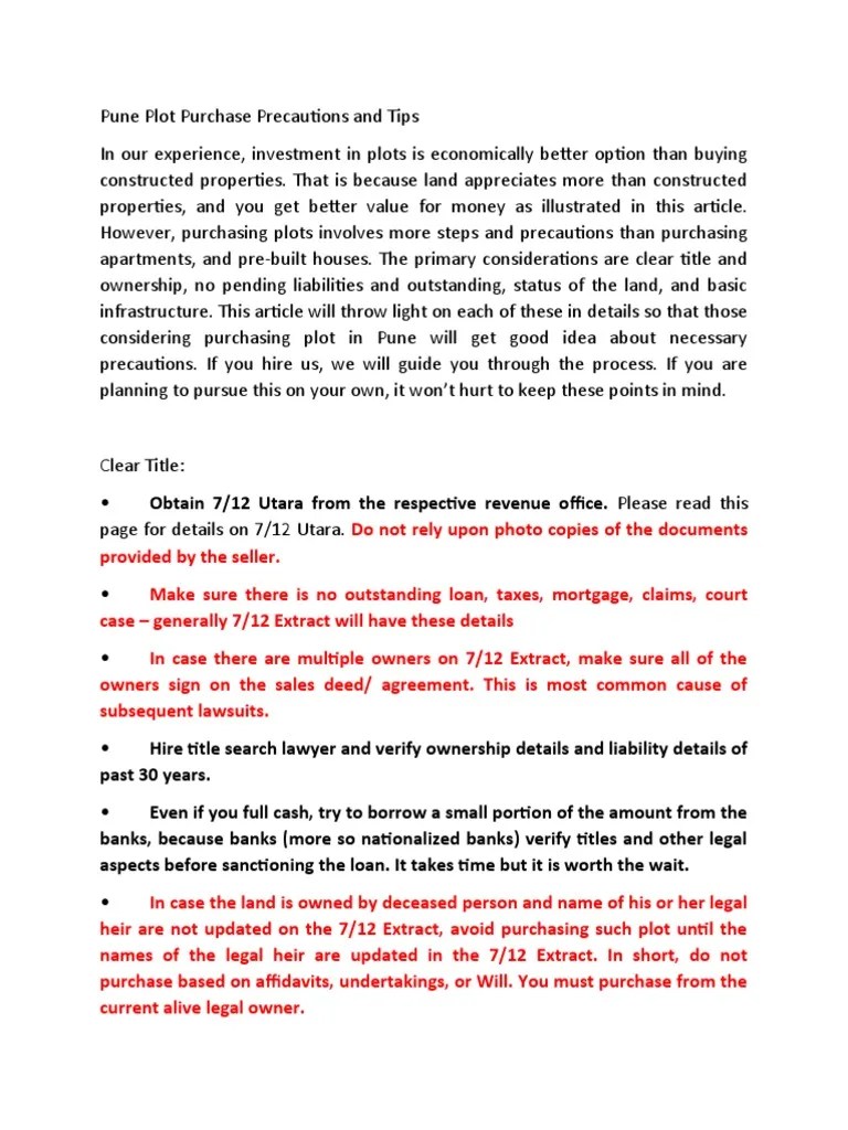 Plot Purchase Precautions And Tips | PDF | Loans | Sales