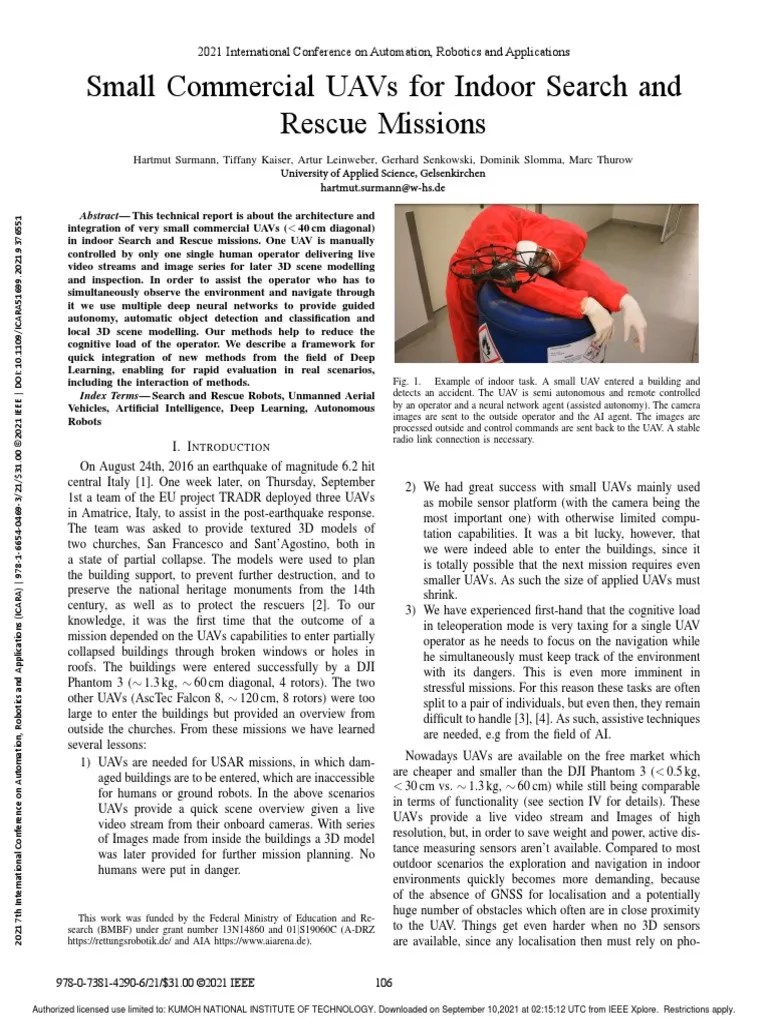Small Commercial UAVs For Indoor Search And Rescue Missions | PDF ...