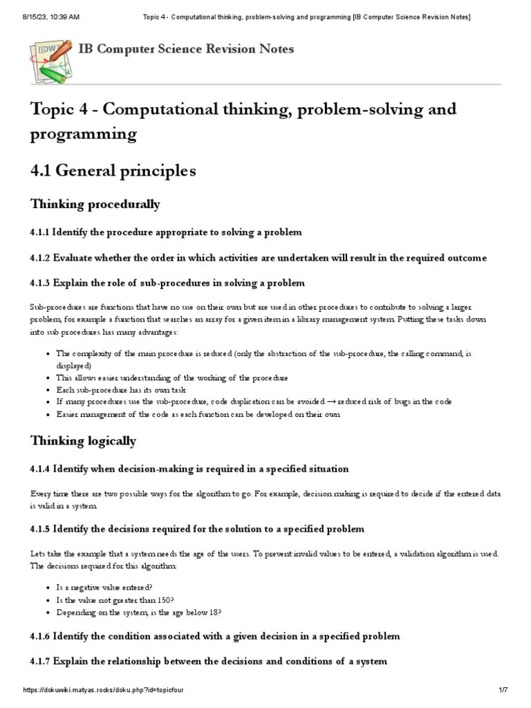 Topic 4 - Computational Thinking, Problem-Solving And Programming (IB ...