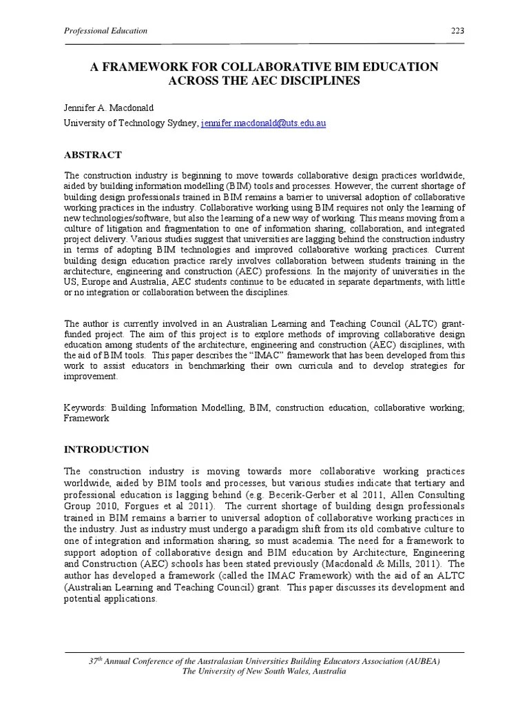 A Framework For Collaborative Bim Education Across The Aec Disciplines ...