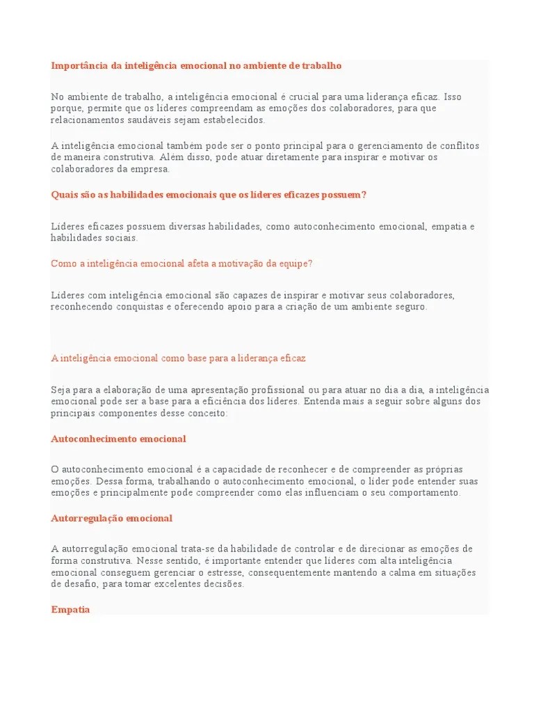 Importância Da Inteligência Emocional No Ambiente De Trabalho ...