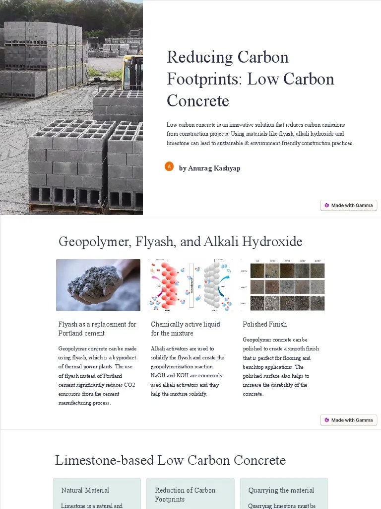 Reducing Carbon Footprints Low Carbon Concrete | PDF | Concrete | Cement