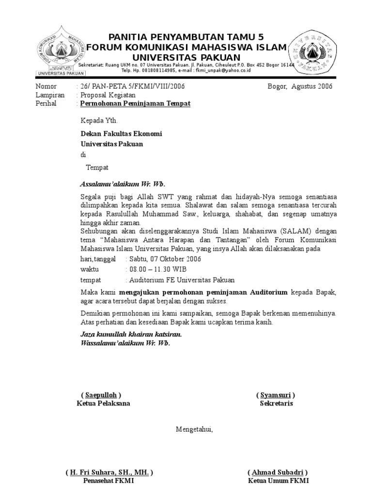 Prosedur peminjaman koleksi di ruang sirkulasi 1 dan 2 : Contoh Surat Pinjam Tempat Mosaicone