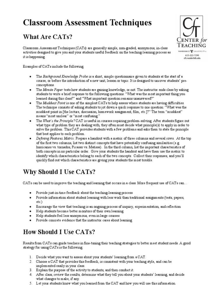 Classroom Assessment Techniques | PDF | Cognition | Human Communication