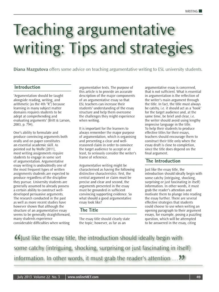 Teaching Argumentative Writing - Tips And Strategies | PDF | Essays ...