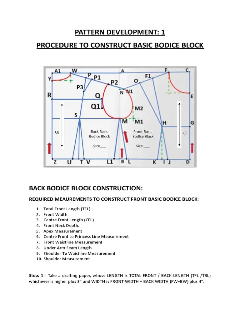 Procedure To Construct Basic Bodice Block | PDF | Seam (Sewing) | Fashion