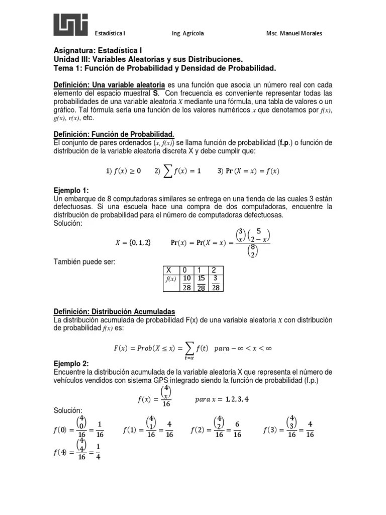 Función De Probabilidad Y Densidad De Probabilidad 1 | PDF | Variable ...
