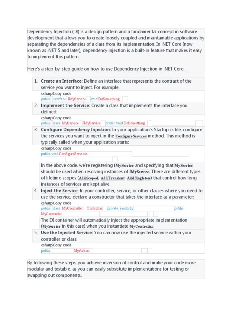Dependency Injection In .Net Core | PDF | Class (Computer Programming ...