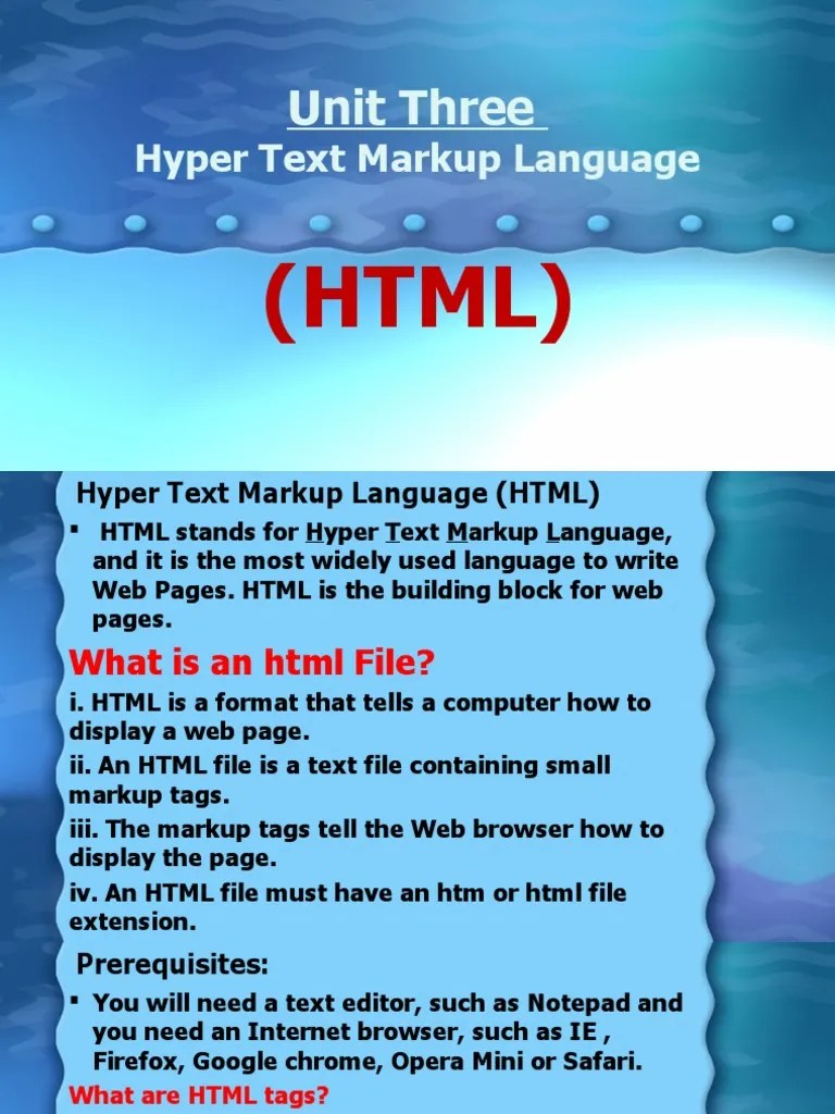 ICT Grade 11 Introduction To HTML | PDF | Html Element | Html