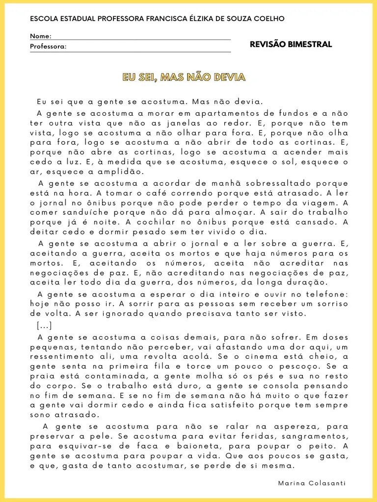 Eu Sei, Mas Não Devia. Marina Colasanti | PDF