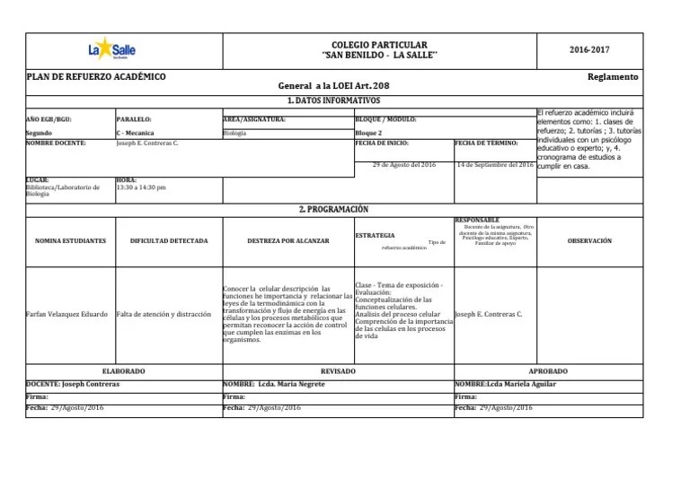 Formato Plan De Refuerzo Academico 3 | PDF