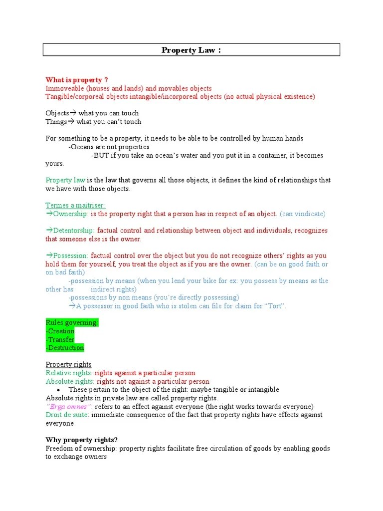 Property Law Notes | PDF | Property | Ownership