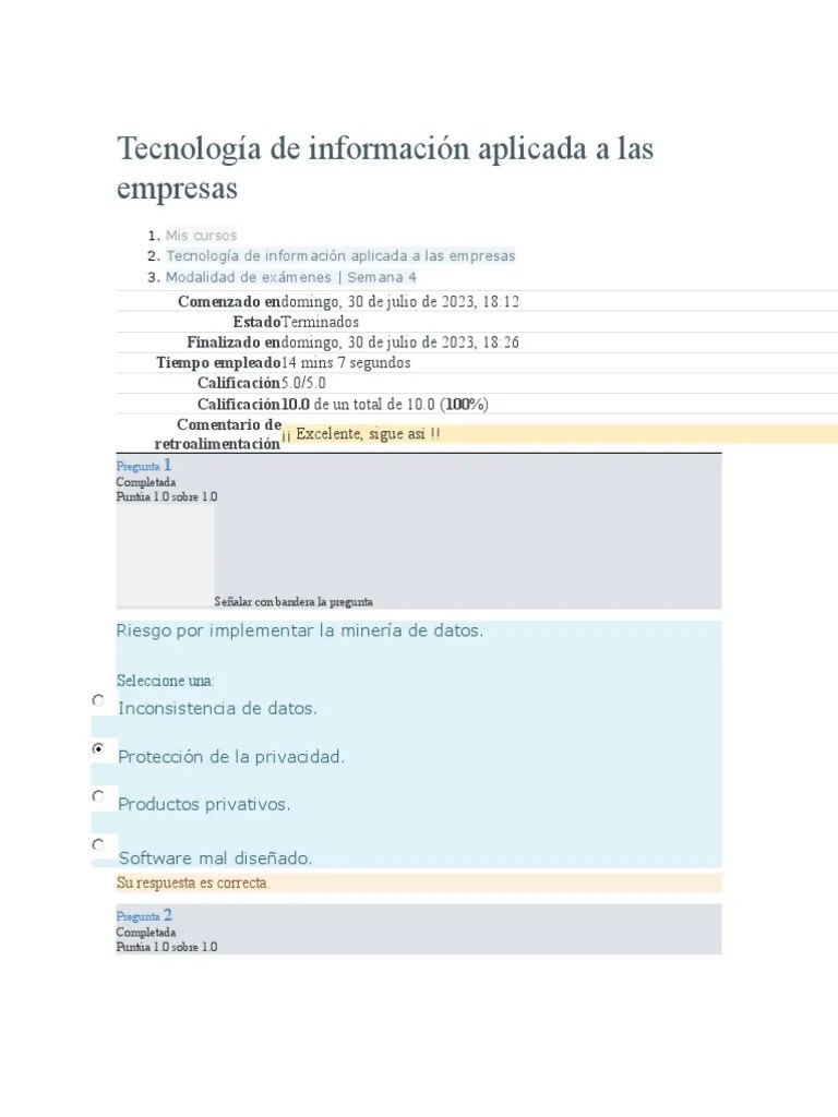 Tecnología De Información Aplicada A Las Empresas Examen Semana 4 Cal 10 | PDF