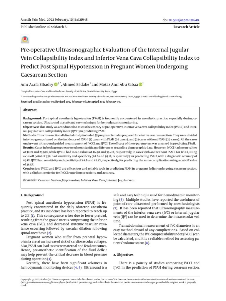 U_s Evaluation Of Post Spinal Hypotension In CS | PDF
