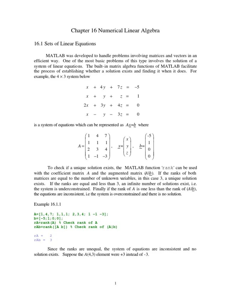MATLAB Linear Algebra | Matrix (Mathematics) | Eigenvalues And Eigenvectors
