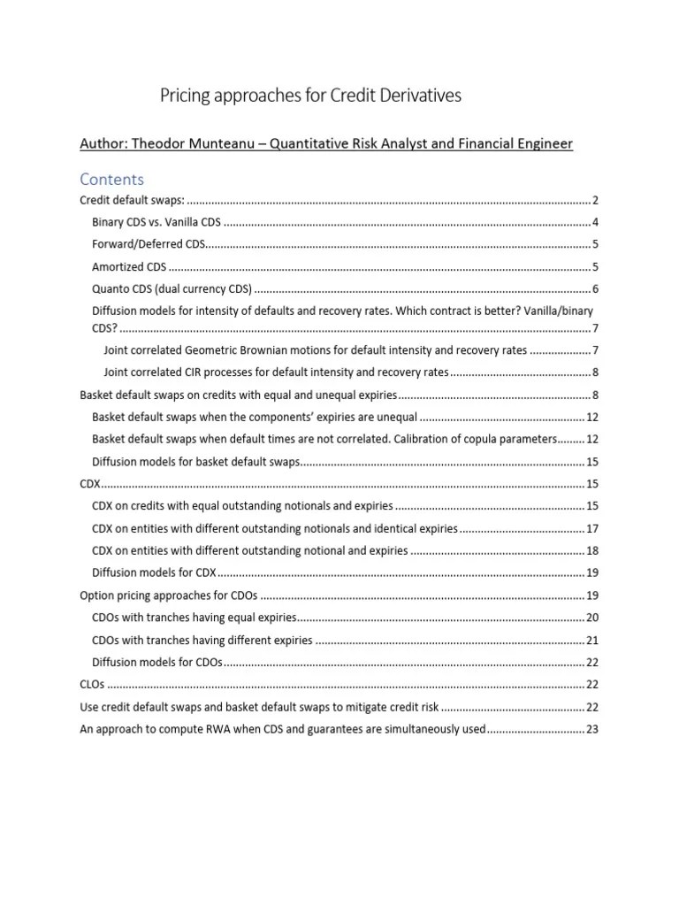 Pricing Approaches For Credit Derivatives | PDF | Credit Default Swap | Derivative (Finance)