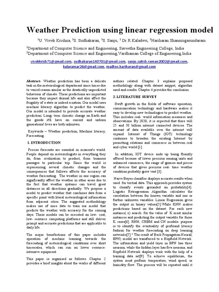 Paper 8-Weather Prediction Using Linear Regression Model-Bnmit IITCEE ...