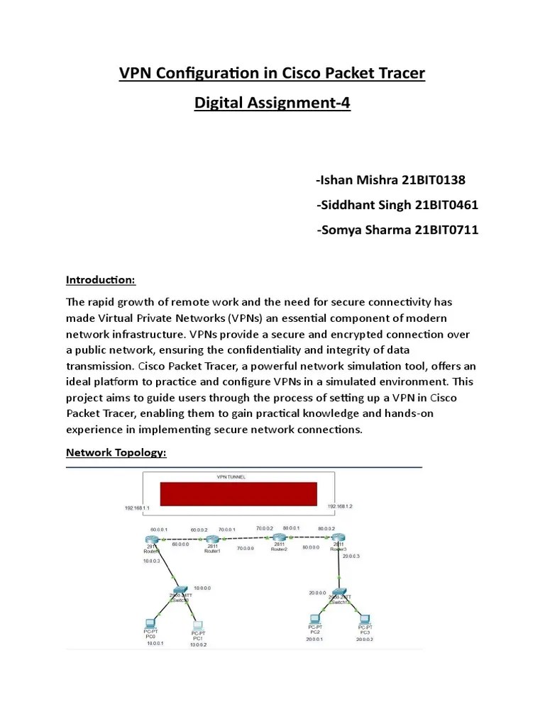 VPN Configuration In Cisco Packet Tracer | PDF
