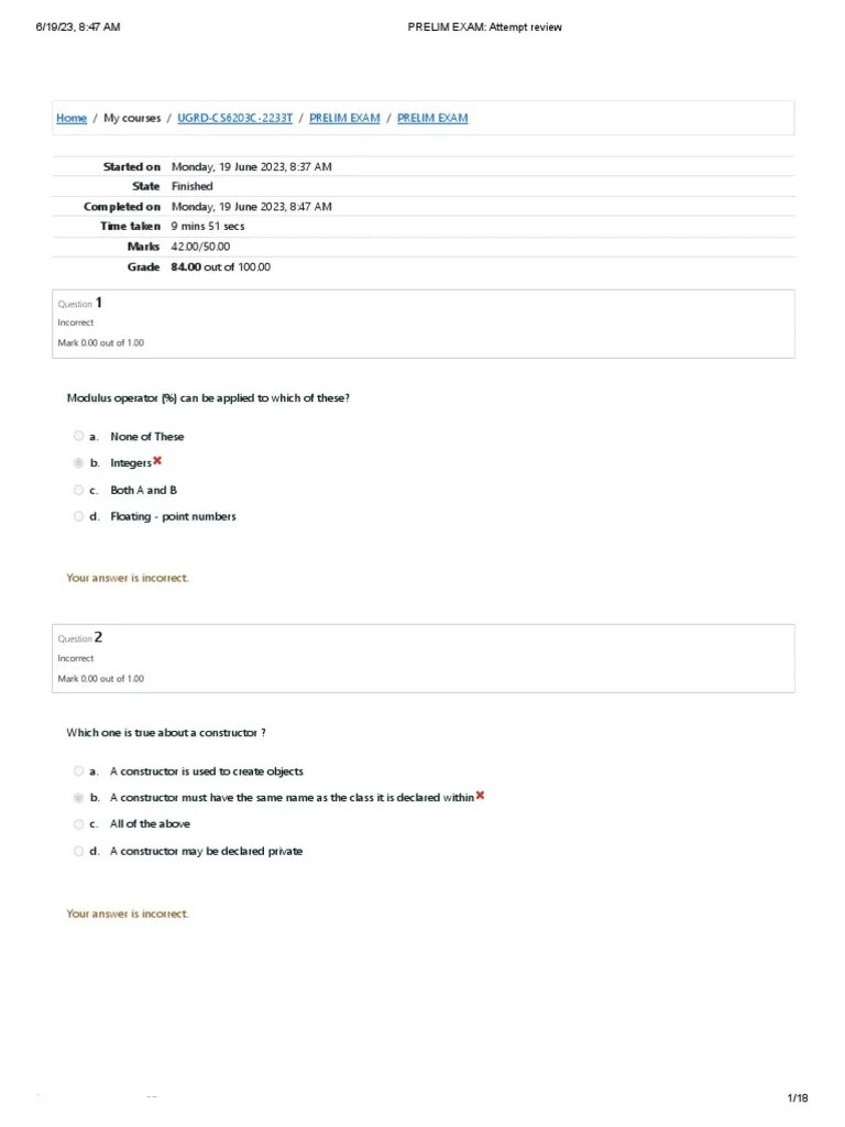 PRELIM EXAM - UGRD-CS6203C Object Oriented Programming | Download Free ...