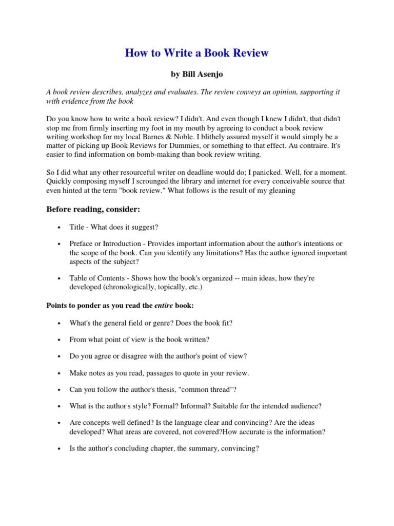 How To Write A Book Review | Books | Bibliography