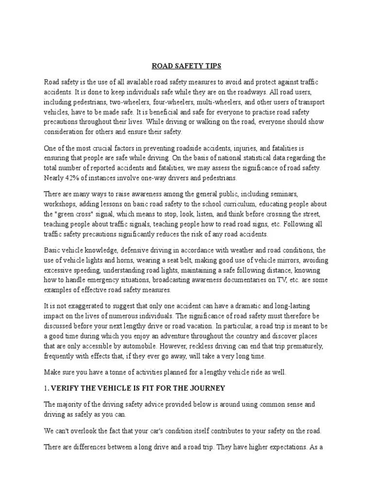 Road Safety Tips | PDF | Road Traffic Safety | Traffic Collision