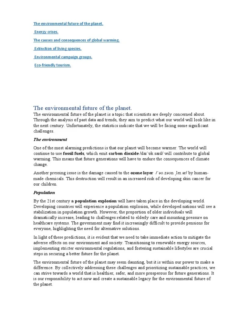The Environmental Future Of The Planet | PDF | Climate Change ...