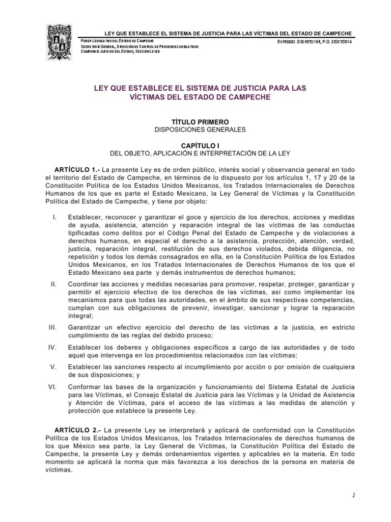 Ley Que Establece El Sistema De Justicia Para Victimas | PDF ...