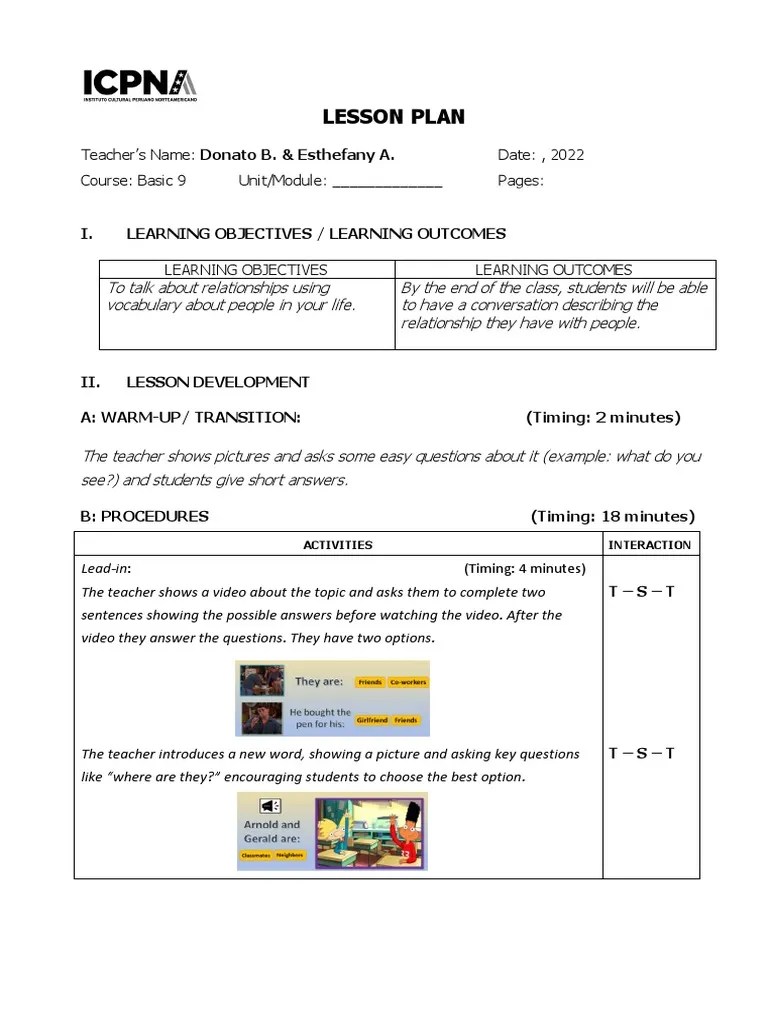 Lesson Plan Format | PDF | Vocabulary | Lesson Plan