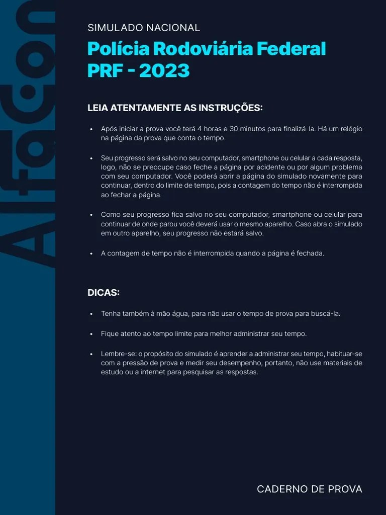 Simulado Nacional PRF - Caderno De Prova - Online | PDF | Brasil