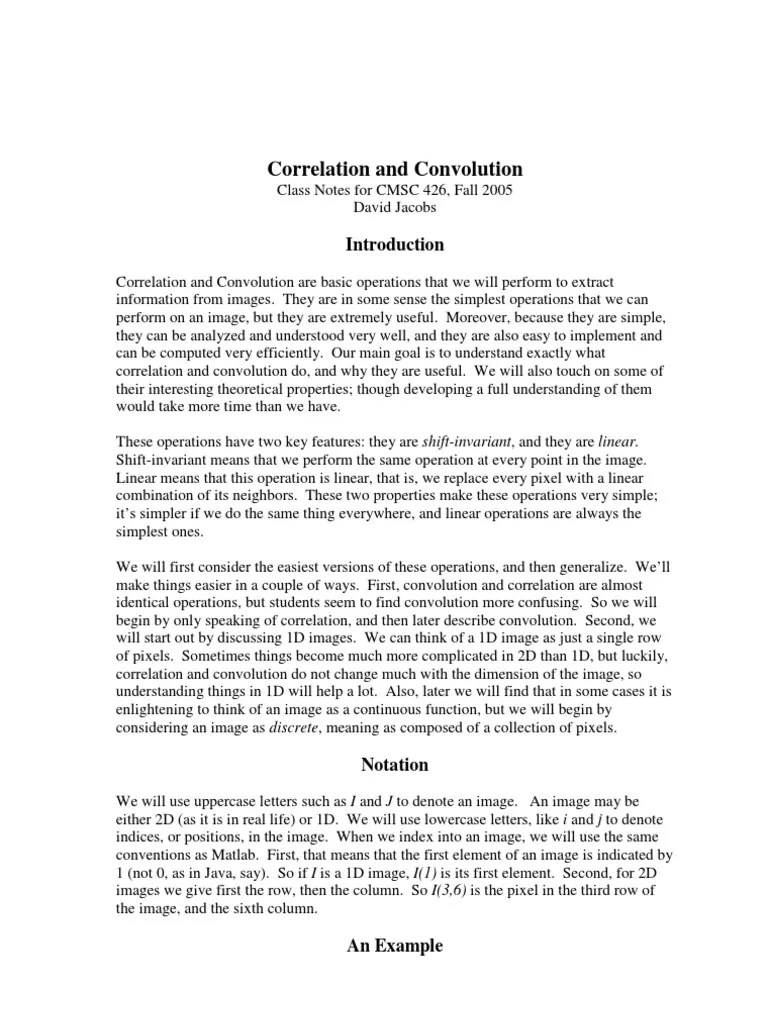 Correlation And Convolution Class Notes Explained For Image Processing | PDF | Basis (Linear ...