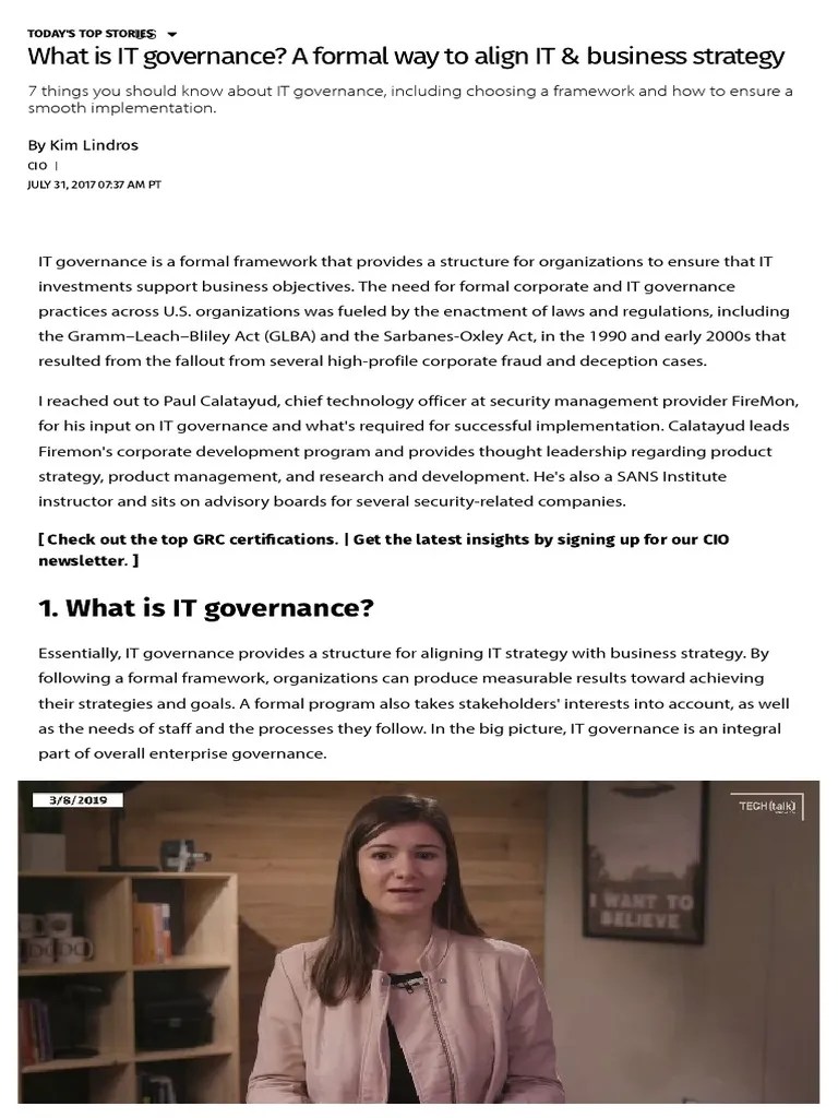 Ref 6 - What Is IT Governance - A Formal Way To Align IT - Business Strategy - CIO | PDF ...