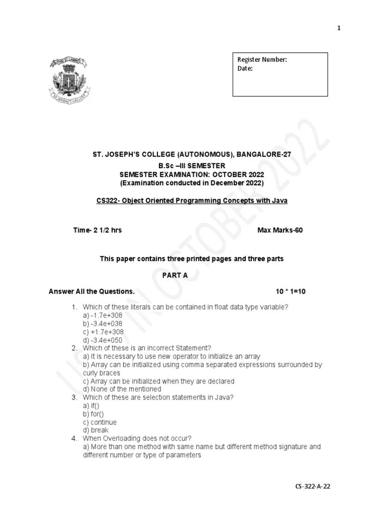 CS322 - Object Oriented Programming Concepts With Java - UG - 1st Sem ...