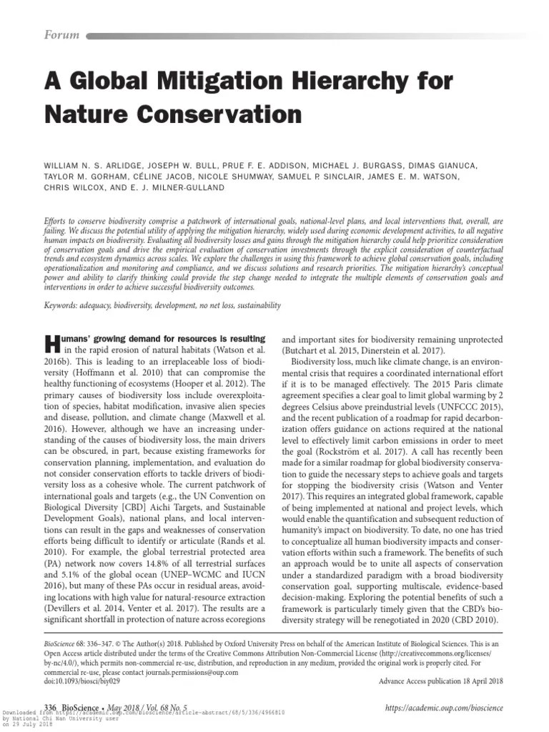 A Global Mitigation Hierarchy For Nature Conservation | PDF | Conservation Biology | Biodiversity