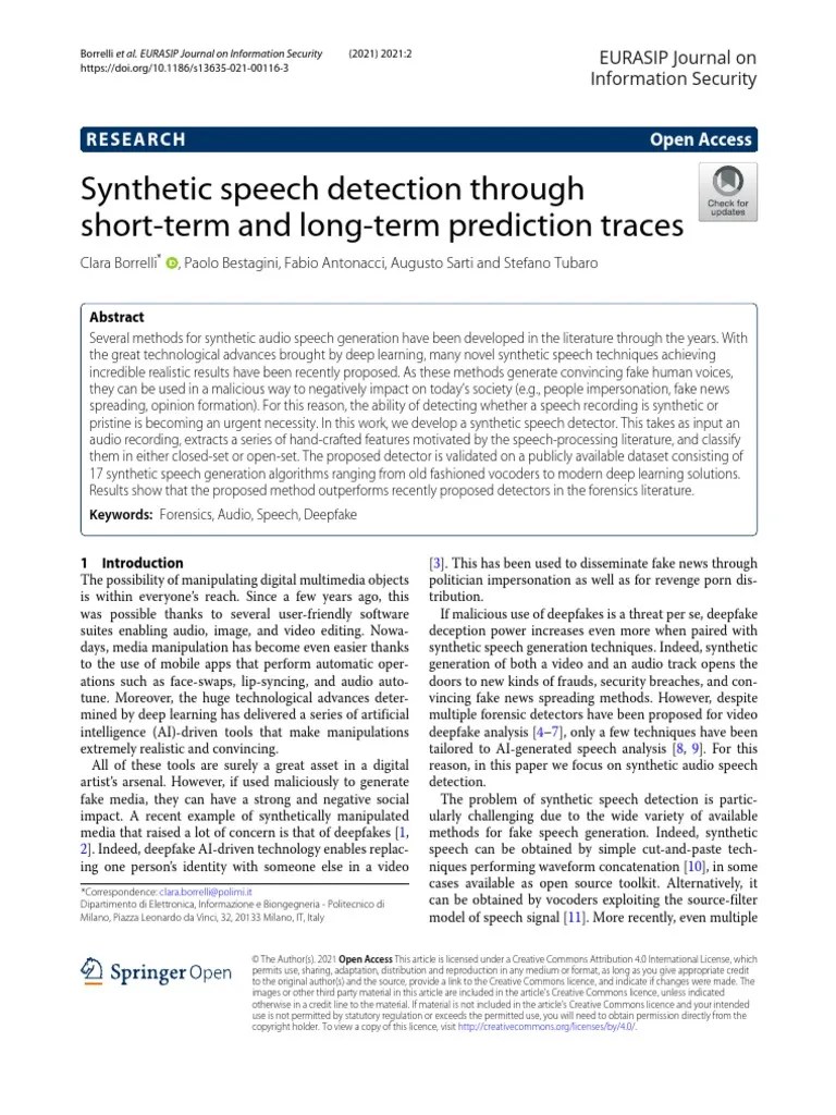 Synthetic Speech Detection Through Short Term And Long-Term Prediction ...