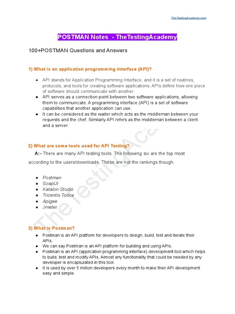 100 Postman API Testing Interview QnA | PDF | World Wide Web | Internet ...