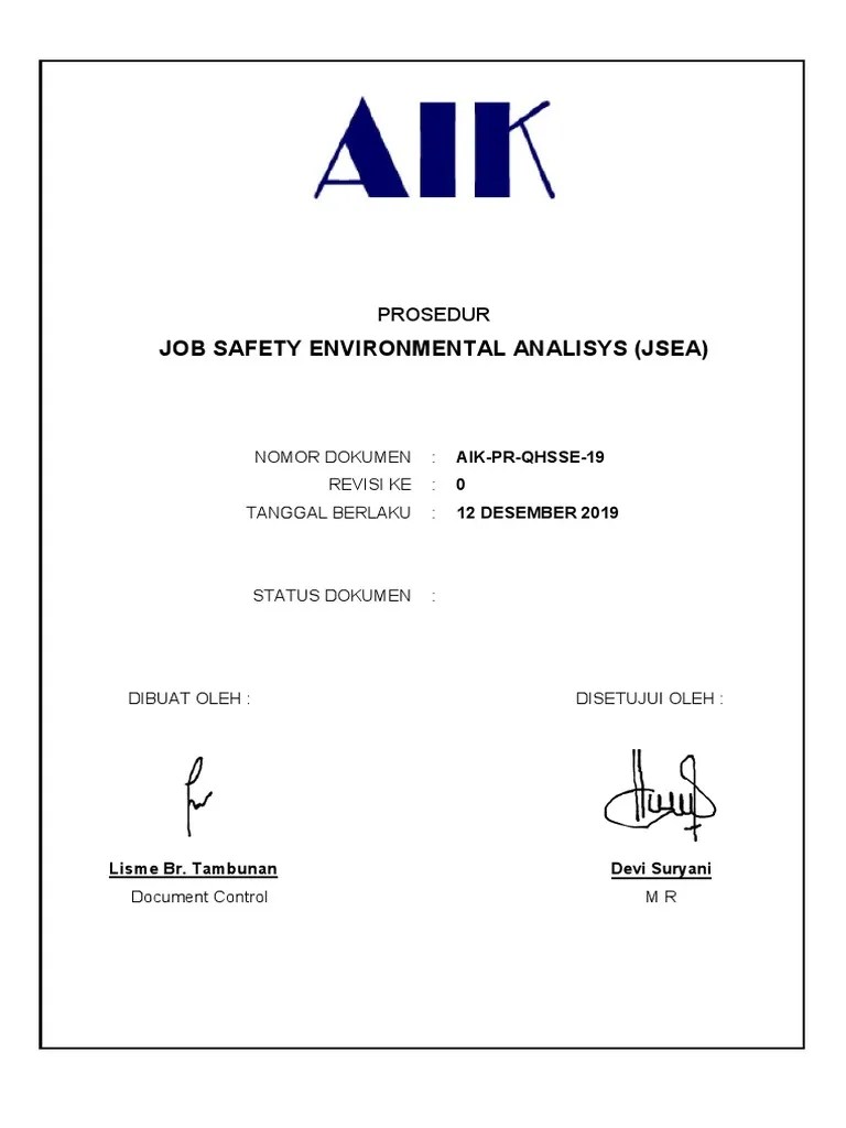 Prosedur Job Safety Analisys (JSA) AIK-PR-QHSSE-19 | PDF