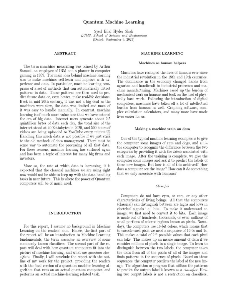 Quantum Machine Learning An Intro | PDF | Statistical Classification ...