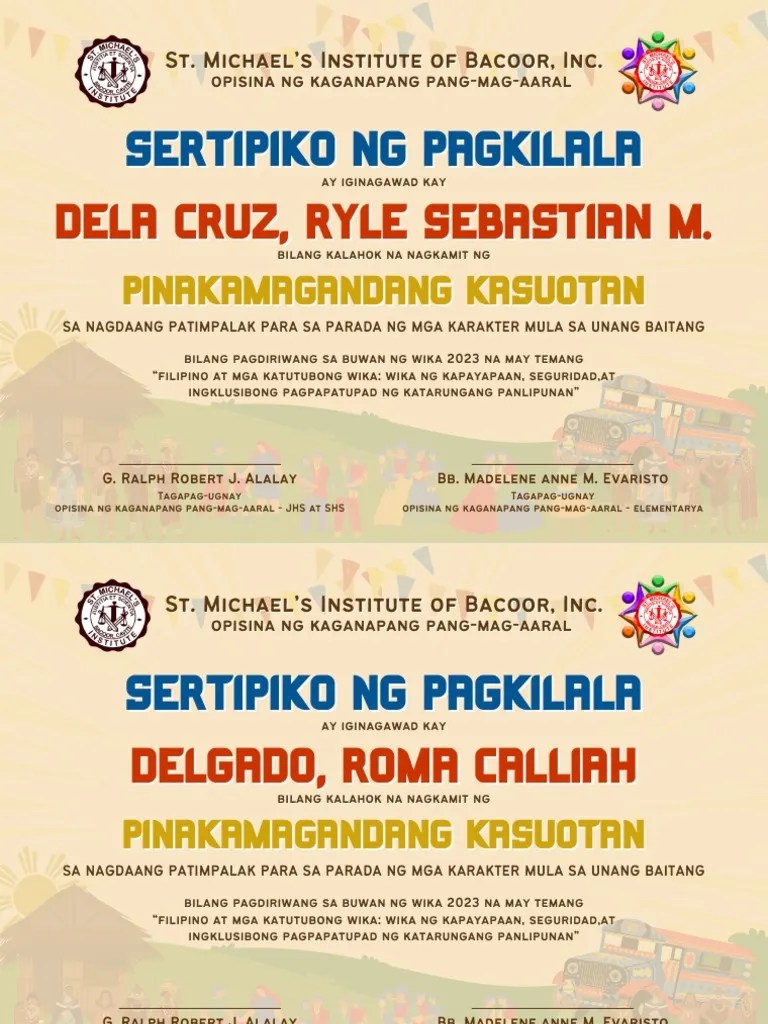 Sertipiko Para Sa Araw NG Wika 2023 Elem | PDF