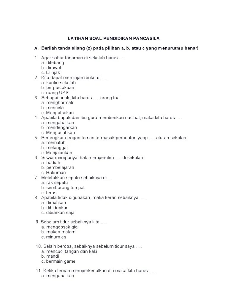 Soal Pendidikan Pancasila Kelas 1 Kurikulum Merdeka | PDF