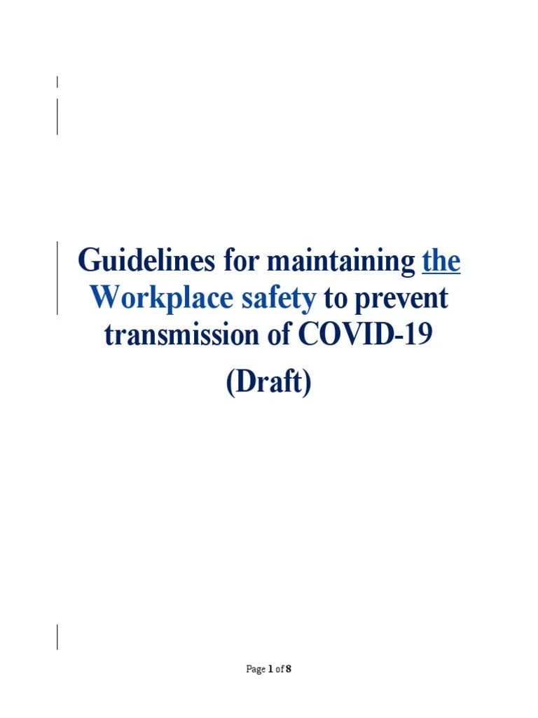 Guidelines On Safety At Workplace - Covid-19 Final Draft - R | PDF | Employment | Public Health
