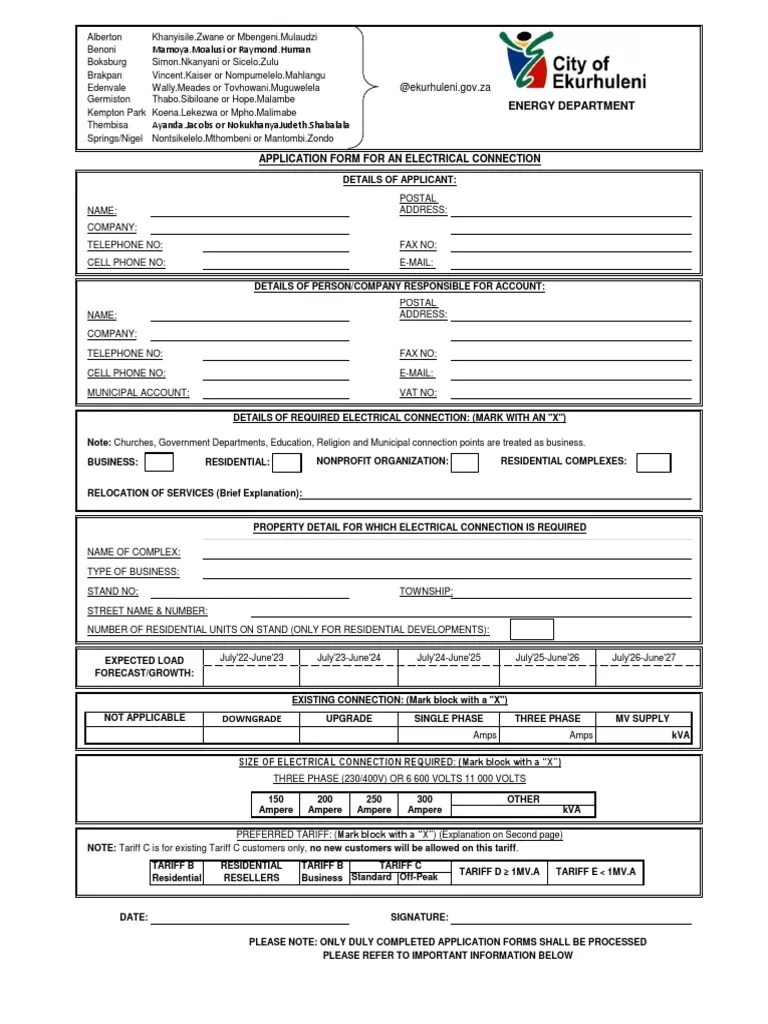 Electricity Service Connection Application Form | PDF | Electric Power ...
