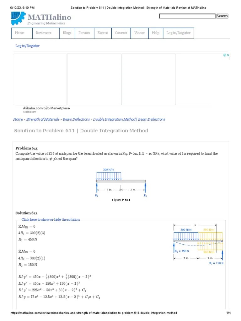 Solution To Problem 611 - Double Integration Method - Strength Of Materials Review At MATHalino ...