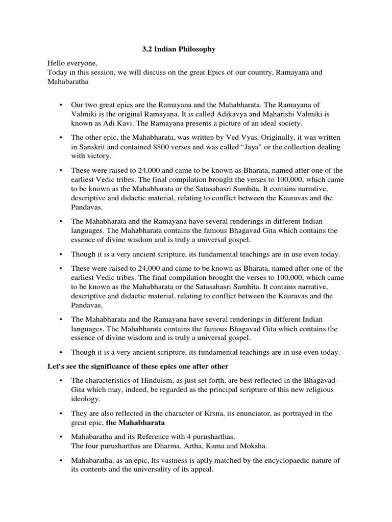 Indian Sanskrit Literature Like Ramayana Mahabharatha Notes | PDF ...